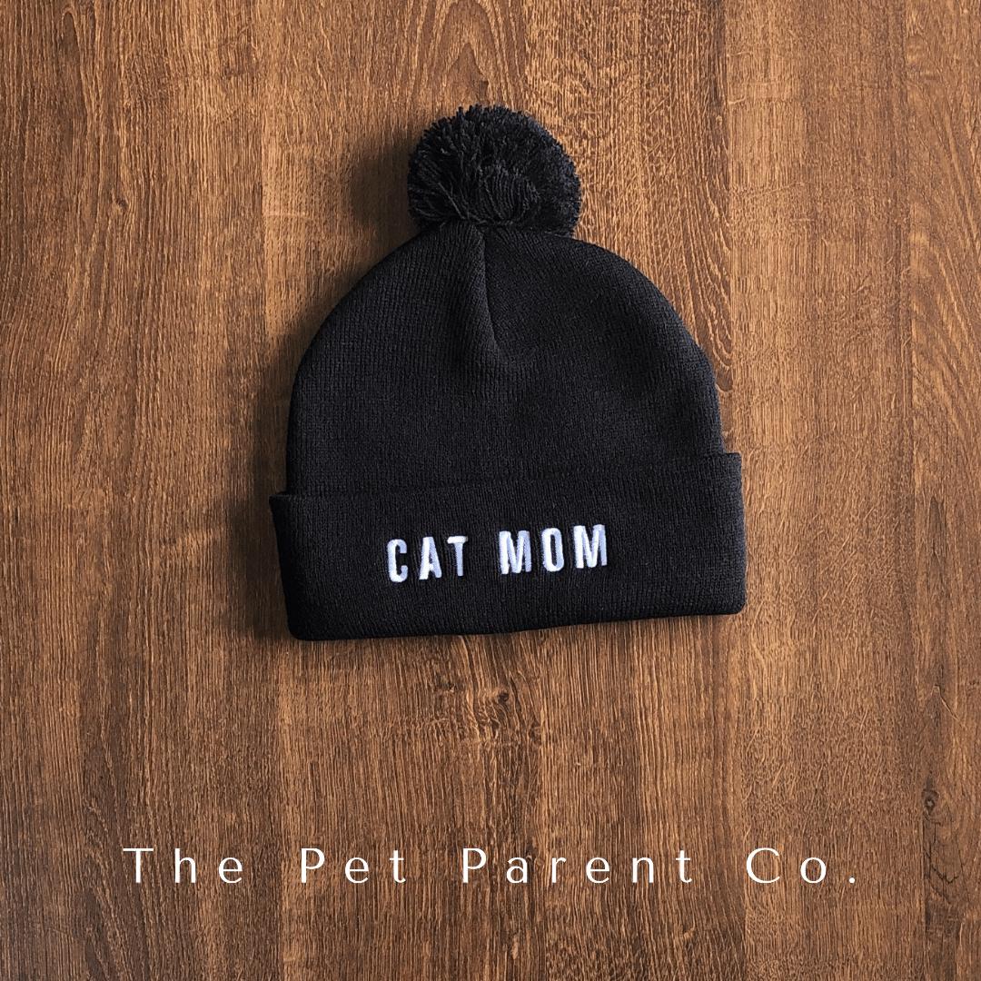 Cat Mom Pompom Beanie - Maven Black