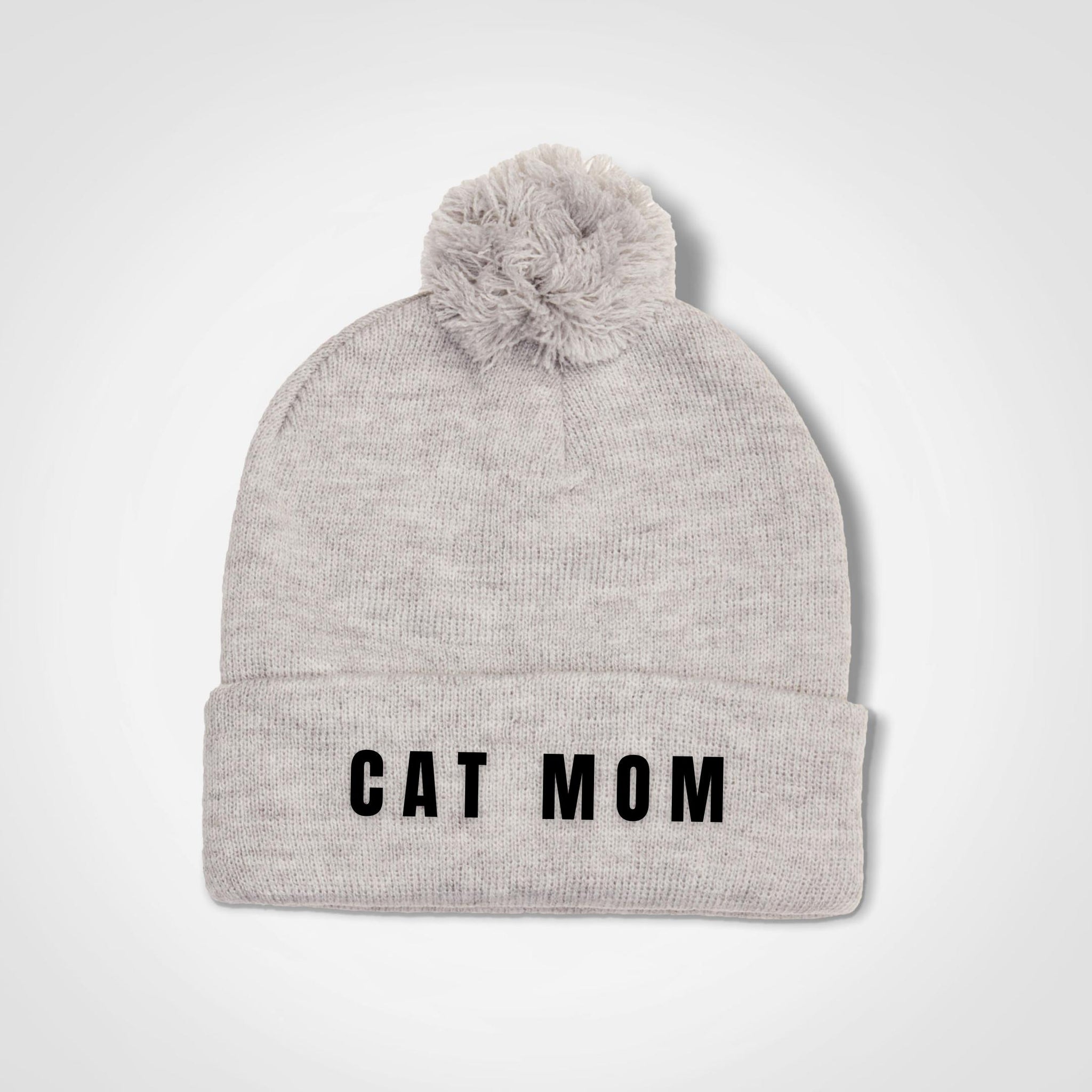 Cat Mom Pompom Beanie - Maven Grey