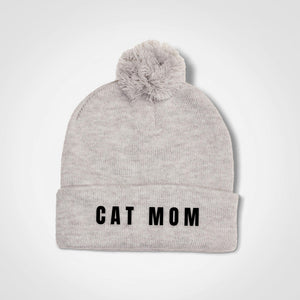 Cat Mom Pompom Beanie - Maven Grey