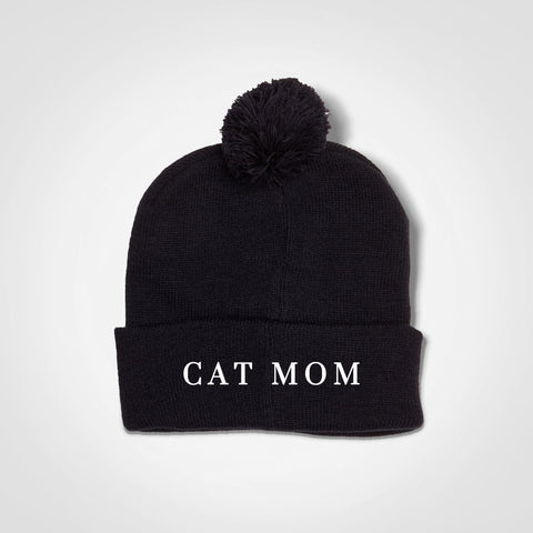 Cat Mom Pompom Beanie - Lore Black